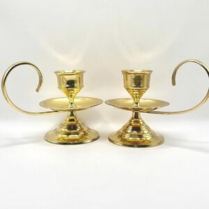 Brass Chamberstick Taper Candle Holders - Set of 2